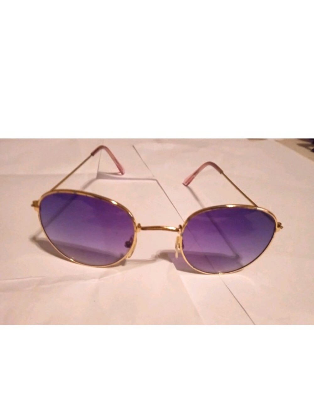 Round Sunglasses Gold Metal Frame Purple Gradient Tinted Plastic Lens